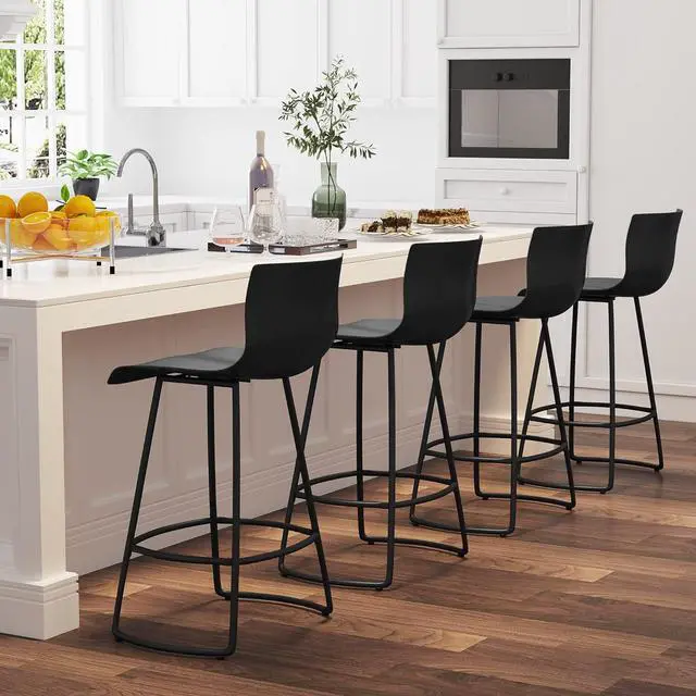 Alt view image 2 of 7 - Bar Stools Set of 4 Bar Stools Counter Height Bar Stools Modern Swivel Bar Stools Bar Chairs with Back Plastic 24" Metal Bar Stools Counter Height,Black