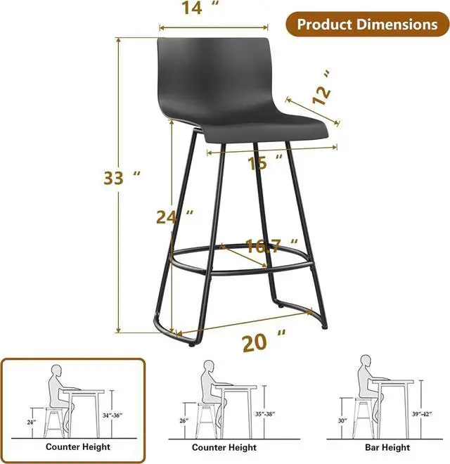Alt view image 3 of 7 - Bar Stools Set of 4 Bar Stools Counter Height Bar Stools Modern Swivel Bar Stools Bar Chairs with Back Plastic 24" Metal Bar Stools Counter Height,Black