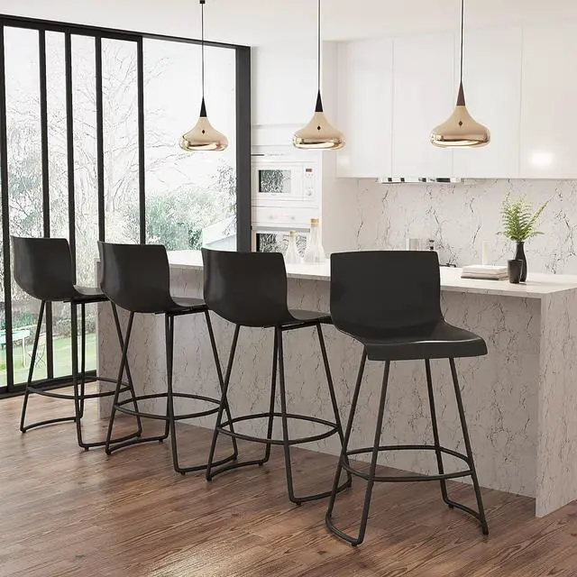 Alt view image 6 of 7 - Bar Stools Set of 4 Bar Stools Counter Height Bar Stools Modern Swivel Bar Stools Bar Chairs with Back Plastic 24" Metal Bar Stools Counter Height,Black