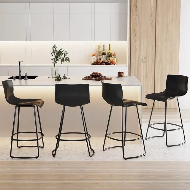 Alt view image 7 of 7 - Bar Stools Set of 4 Bar Stools Counter Height Bar Stools Modern Swivel Bar Stools Bar Chairs with Back Plastic 24" Metal Bar Stools Counter Height,Black