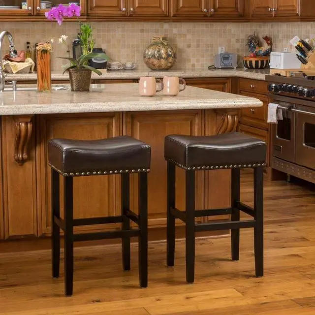 Alt view image 2 of 7 - Christopher Knight Home Louigi Backless Leather Barstools, 2-Pcs Set, Brown