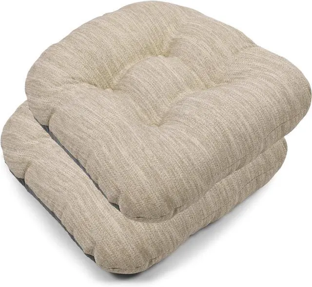 Main image of baibu 14×14 Metal Dining Chair Pads with Ties Set of 2, Super Soft Kitchen Chair Cushions Bar Stool Cushions with Non-Slip Bottom - 2 Pads only (Beige, 14×14×2.5in)