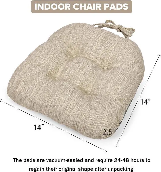 Alt view image 3 of 7 - baibu 14×14 Metal Dining Chair Pads with Ties Set of 2, Super Soft Kitchen Chair Cushions Bar Stool Cushions with Non-Slip Bottom - 2 Pads only (Beige, 14×14×2.5in)