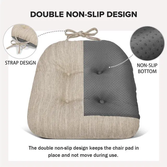 Alt view image 4 of 7 - baibu 14×14 Metal Dining Chair Pads with Ties Set of 2, Super Soft Kitchen Chair Cushions Bar Stool Cushions with Non-Slip Bottom - 2 Pads only (Beige, 14×14×2.5in)