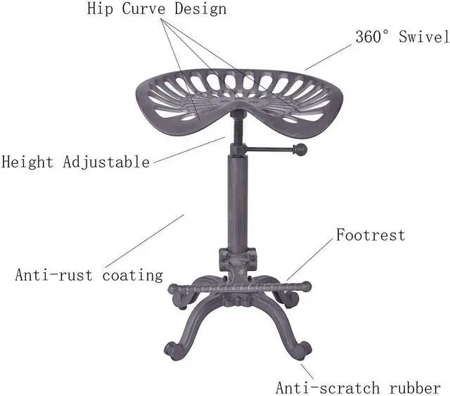 Alt view image 3 of 7 - Diwhy Rustic Industrial Farmhouse Tractor Seat Counter Height Adjustable Bar Stool Cast Iron Swivel Stool Industrial bar Chair (Rust, Cast Iron)