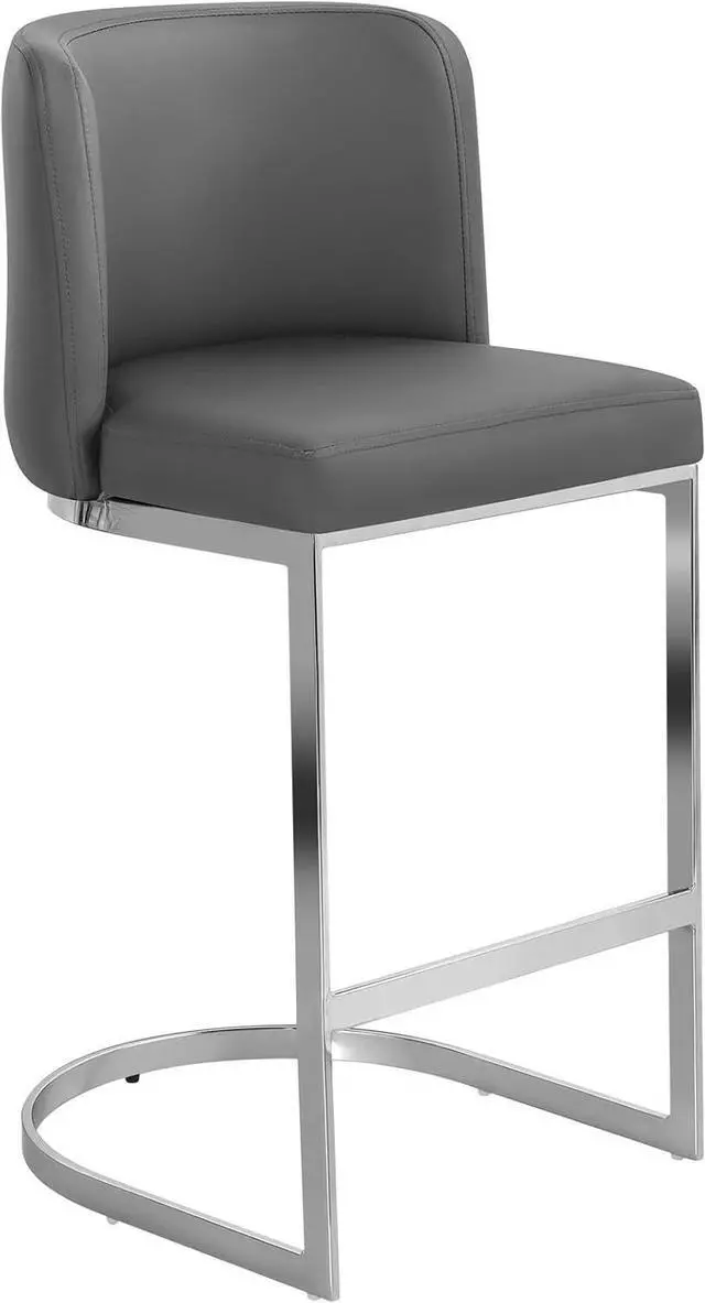 Alt view image 7 of 7 - Counter Height Bar Stools, Modern 26" Counter Stools with Back and C-Shaped Metal Frame, Upholstered Faux Leather Bar Chairs Island Stools for Kitchen Counter, Home Bar, Pub, Grey