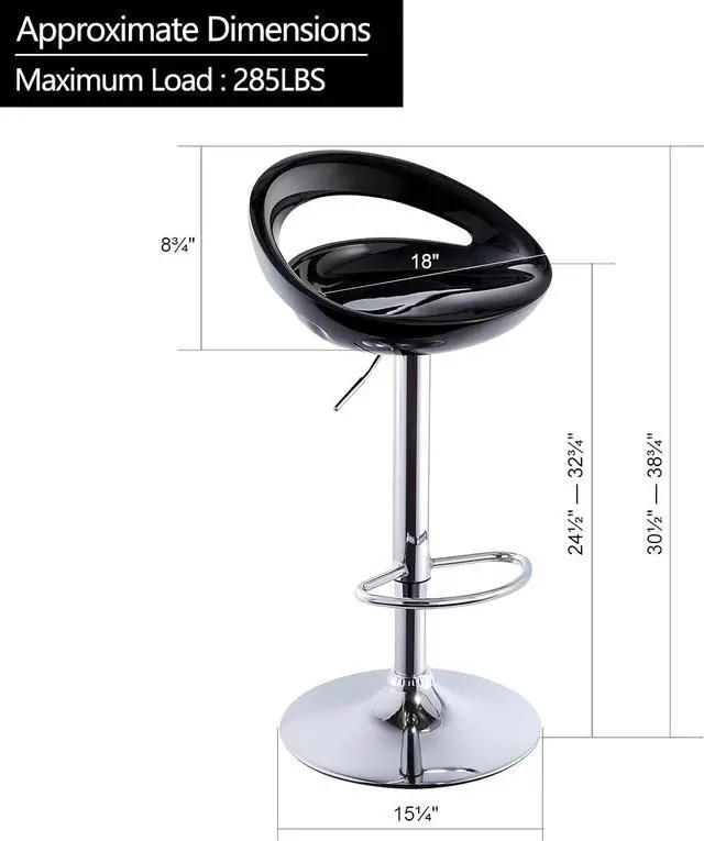 Alt view image 3 of 7 - DUHOME Set of 2 ABS Barstool Adjustable Swivel Bar Chairs 2 PCS for Kitchen Island Pub Bar (Black)