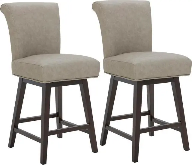 Main image of CHITA 26 Inch Counter Height Swivel Bar Stools Set of 2, FSC Certified Modern Upholstered Faux Leather Swivel Barstool Chair with Back, Stone Grey