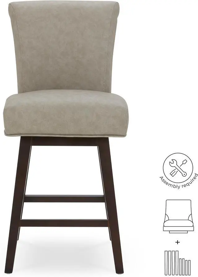 Alt view image 4 of 7 - CHITA 26 Inch Counter Height Swivel Bar Stools Set of 2, FSC Certified Modern Upholstered Faux Leather Swivel Barstool Chair with Back, Stone Grey