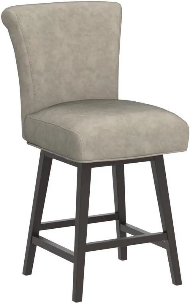 Alt view image 5 of 7 - CHITA 26 Inch Counter Height Swivel Bar Stools Set of 2, FSC Certified Modern Upholstered Faux Leather Swivel Barstool Chair with Back, Stone Grey