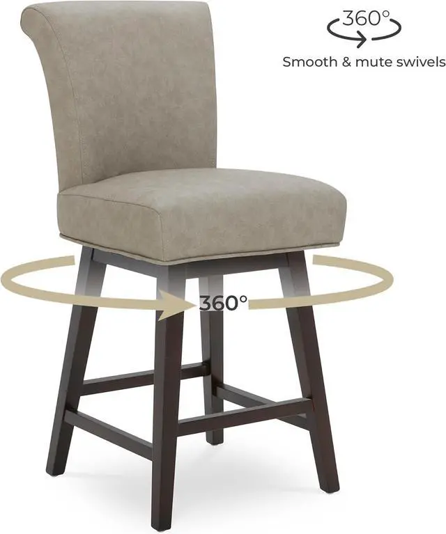 Alt view image 6 of 7 - CHITA 26 Inch Counter Height Swivel Bar Stools Set of 2, FSC Certified Modern Upholstered Faux Leather Swivel Barstool Chair with Back, Stone Grey