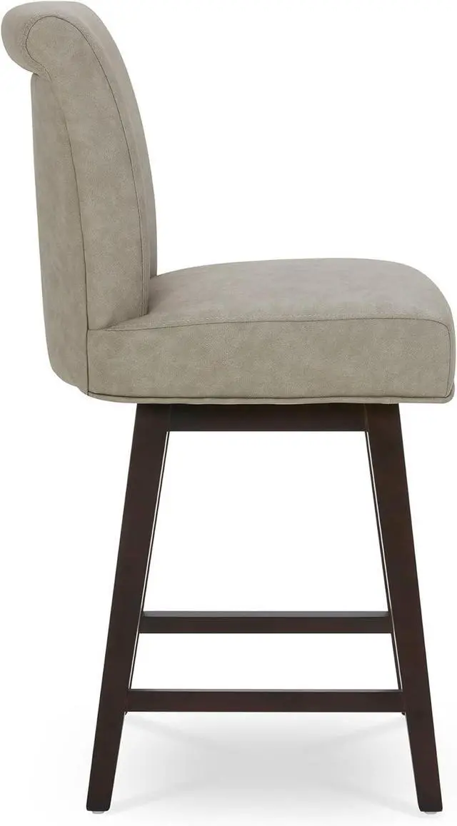 Alt view image 7 of 7 - CHITA 26 Inch Counter Height Swivel Bar Stools Set of 2, FSC Certified Modern Upholstered Faux Leather Swivel Barstool Chair with Back, Stone Grey