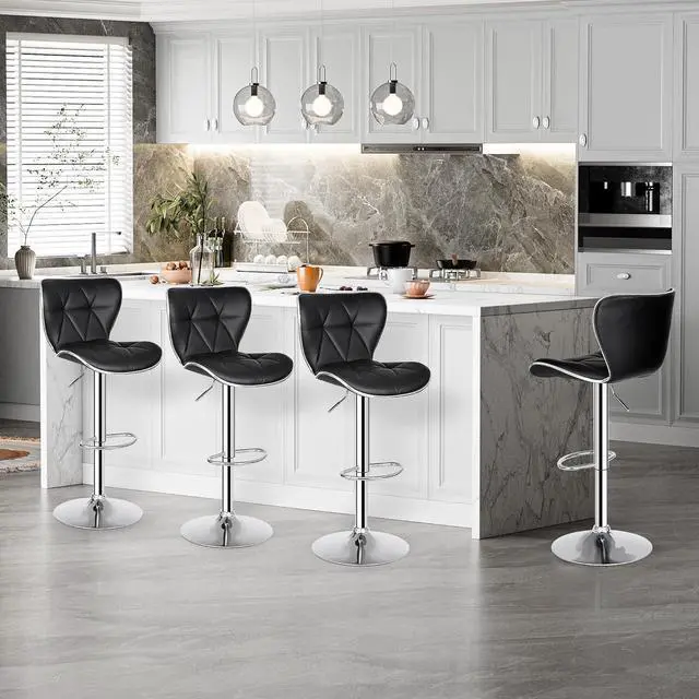 Main image of ZENY Adjustable Swivel Bar Stools Set of 4, Counter Height Bar Stools with Back, PU Leather Shell Back Tall Stools Set, Modern Armless Bar Chairs, Black