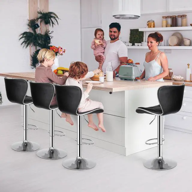 Alt view image 3 of 7 - ZENY Adjustable Swivel Bar Stools Set of 4, Counter Height Bar Stools with Back, PU Leather Shell Back Tall Stools Set, Modern Armless Bar Chairs, Black