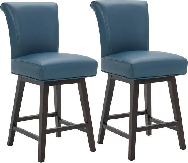 Main image of CHITA 26 Inch Counter Height Swivel Bar Stools Set of 2, FSC Certified Modern Upholstered Faux Leather Swivel Barstool Chair with Back, Blue