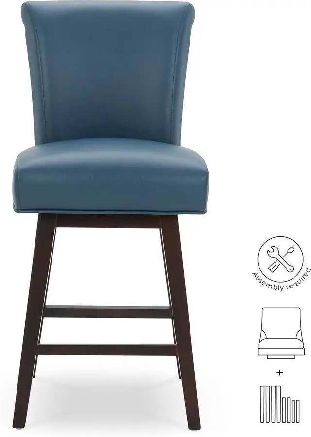 Alt view image 4 of 7 - CHITA 26 Inch Counter Height Swivel Bar Stools Set of 2, FSC Certified Modern Upholstered Faux Leather Swivel Barstool Chair with Back, Blue
