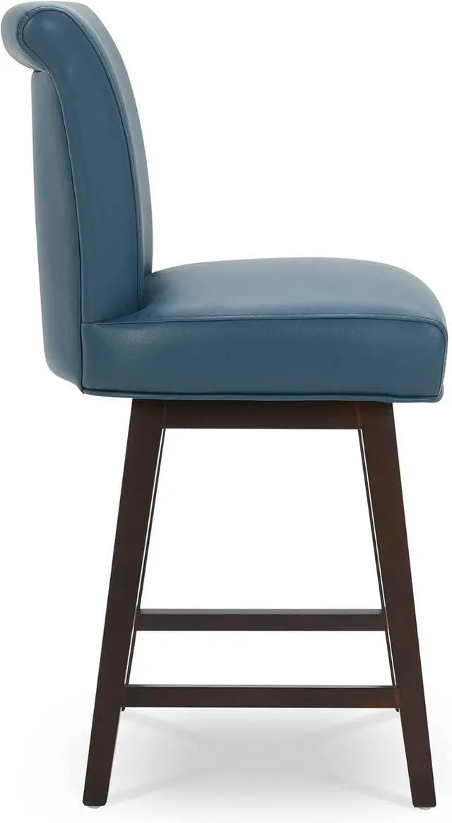 Alt view image 6 of 7 - CHITA 26 Inch Counter Height Swivel Bar Stools Set of 2, FSC Certified Modern Upholstered Faux Leather Swivel Barstool Chair with Back, Blue