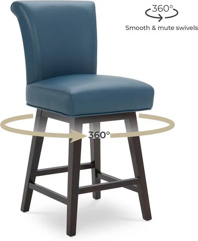 Alt view image 5 of 7 - CHITA 26 Inch Counter Height Swivel Bar Stools Set of 2, FSC Certified Modern Upholstered Faux Leather Swivel Barstool Chair with Back, Blue