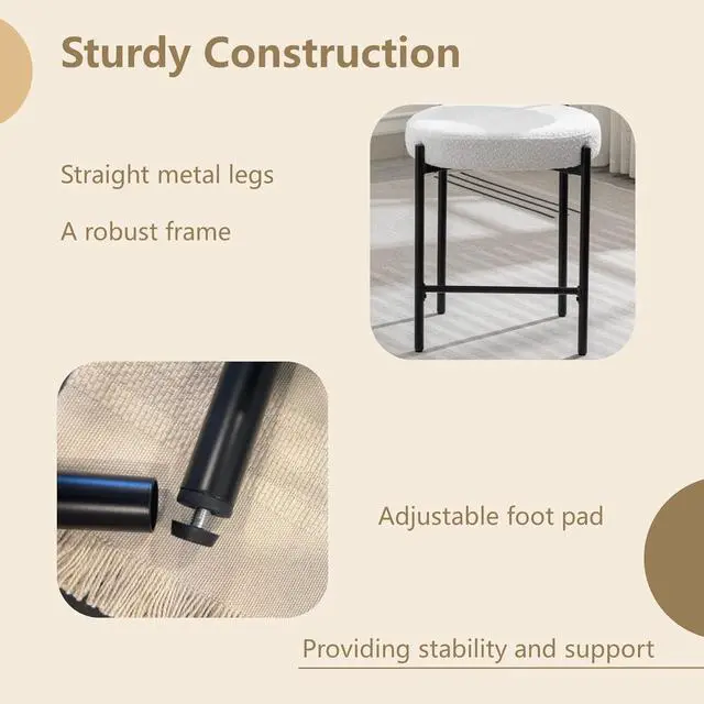 Alt view image 6 of 7 - Counter Height Bar Stools, 24'' White Bar Stools Set of 3, Boucle Counter Stools with Back, Mid-Century Modern Bar Stools for Kitchen Island, Dining Room