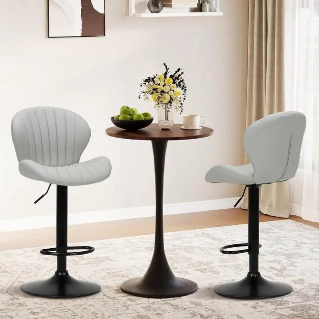 Alt view image 3 of 7 - COLAMY Bar Stools Set of 6, Modern Swivel Bar Chairs, Adjustable Faux Leather Upholstered Barstools Counter Height with High Backrest for Bar, Kitchen Island, Dining Room, Grey