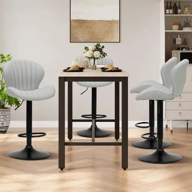 Alt view image 6 of 7 - COLAMY Bar Stools Set of 6, Modern Swivel Bar Chairs, Adjustable Faux Leather Upholstered Barstools Counter Height with High Backrest for Bar, Kitchen Island, Dining Room, Grey