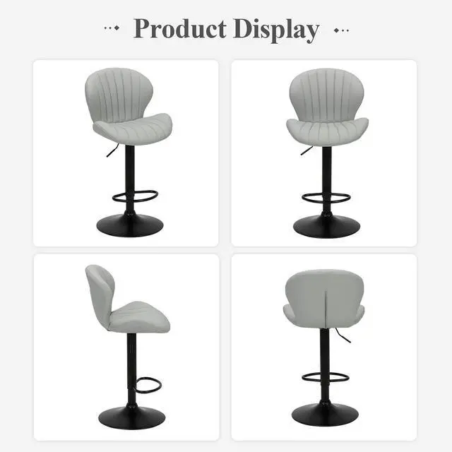 Alt view image 7 of 7 - COLAMY Bar Stools Set of 6, Modern Swivel Bar Chairs, Adjustable Faux Leather Upholstered Barstools Counter Height with High Backrest for Bar, Kitchen Island, Dining Room, Grey