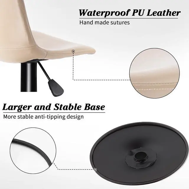 Alt view image 5 of 7 - Waleaf Adjustable Swivel Bar Stools Set of 2, Counter Height Bar Stools with Back,350 LBS PU Leather Bar Stool for Kitchen Island, Upholstered Pub Stools with Footrest, Armless Dining Chairs for Bar