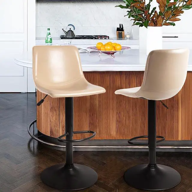 Alt view image 3 of 7 - Waleaf Adjustable Swivel Bar Stools Set of 2, Counter Height Bar Stools with Back,350 LBS PU Leather Bar Stool for Kitchen Island, Upholstered Pub Stools with Footrest, Armless Dining Chairs for Bar