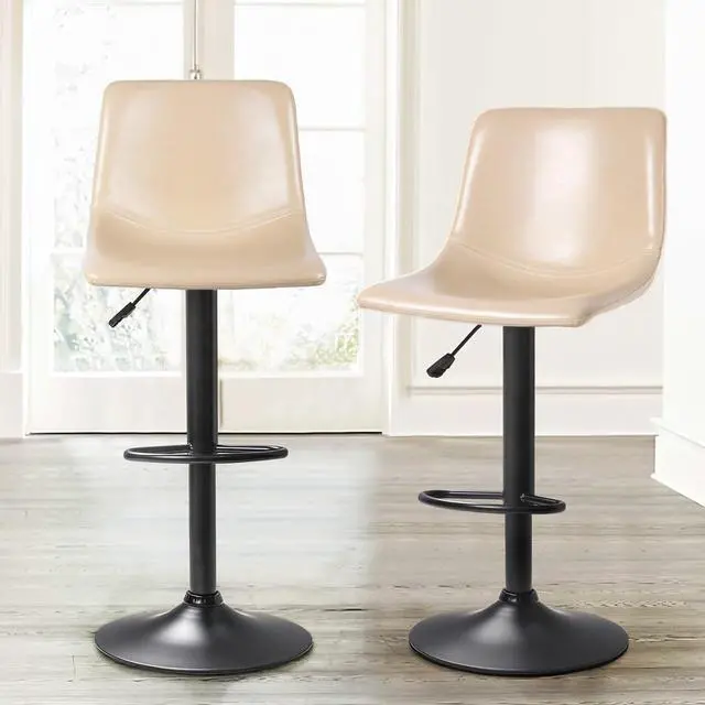Alt view image 6 of 7 - Waleaf Adjustable Swivel Bar Stools Set of 2, Counter Height Bar Stools with Back,350 LBS PU Leather Bar Stool for Kitchen Island, Upholstered Pub Stools with Footrest, Armless Dining Chairs for Bar