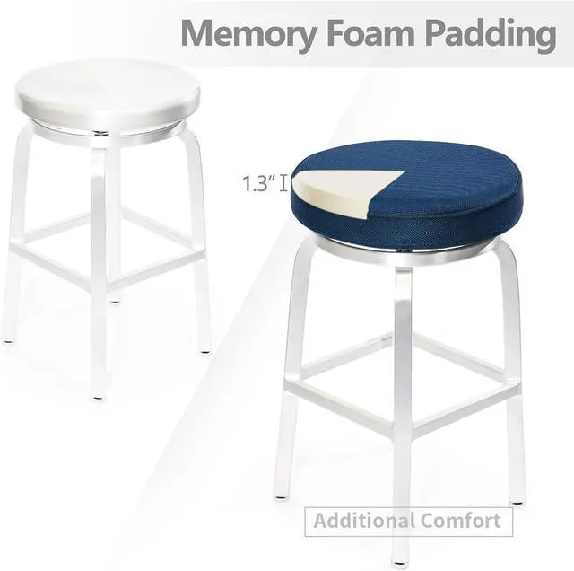 Alt view image 2 of 7 - Shinnwa Bar Stool Cushions, Memory Foam Round Bar Stool Covers with Non-Slip Backing and Elastic Band, 14", Navy