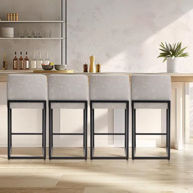 Main image of Light Grey Counter Height Bar Stools Set of 4 for Kitchen Counter 24 Inch Faux Leather Upholstered Barstools with Back Modern Farmhouse Bar Chairs Island Stools Support 330LBS, Light Grey