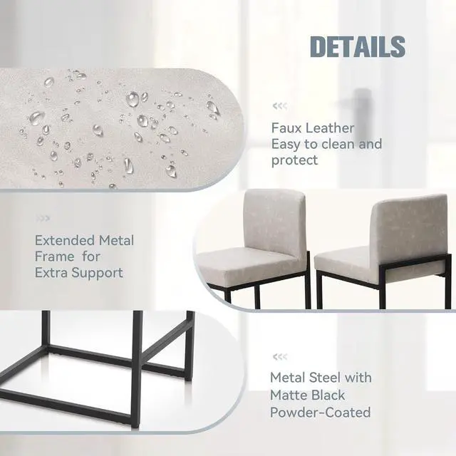 Alt view image 7 of 7 - Light Grey Counter Height Bar Stools Set of 4 for Kitchen Counter 24 Inch Faux Leather Upholstered Barstools with Back Modern Farmhouse Bar Chairs Island Stools Support 330LBS, Light Grey