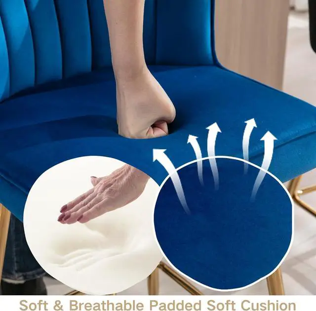 Alt view image 5 of 7 - Modern Counter Height Bar Stools Set of 4 Velvet Bar Stools with Gold Legs/Shell Back, Upholstered Counter Stools 26'' Barstools Bar Chairs for Kitchen Island/Home Bar/Pub, Navy Blue