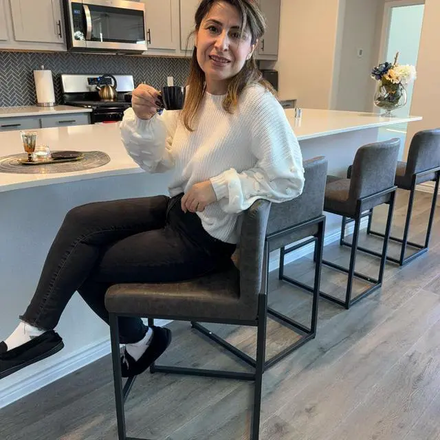 Alt view image 2 of 7 - PHI VILLA Bar Stools Set of 3 - Counter Height Bar Stool Leather Stools for Kitchen Counter, Grey Bar Stools with Back