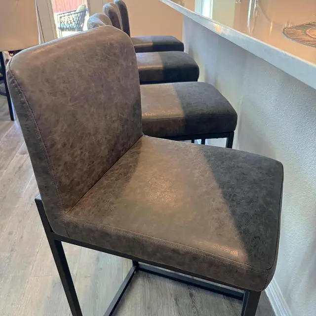 Alt view image 3 of 7 - PHI VILLA Bar Stools Set of 3 - Counter Height Bar Stool Leather Stools for Kitchen Counter, Grey Bar Stools with Back