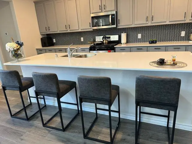 Alt view image 4 of 7 - PHI VILLA Bar Stools Set of 3 - Counter Height Bar Stool Leather Stools for Kitchen Counter, Grey Bar Stools with Back