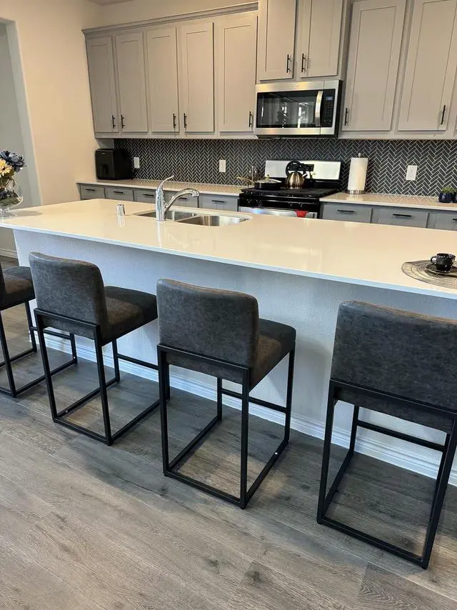Alt view image 7 of 7 - PHI VILLA Bar Stools Set of 3 - Counter Height Bar Stool Leather Stools for Kitchen Counter, Grey Bar Stools with Back