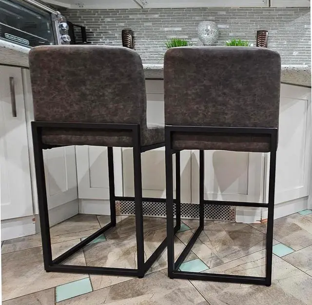 Alt view image 6 of 7 - PHI VILLA Bar Stools Set of 3 - Counter Height Bar Stool Leather Stools for Kitchen Counter, Grey Bar Stools with Back