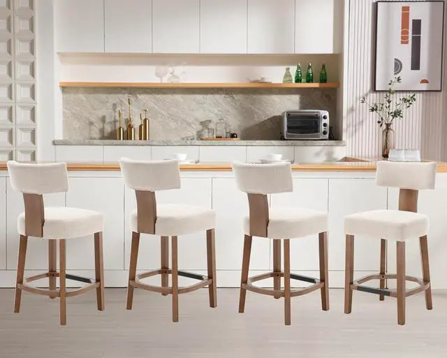 Main image of 26 Bar Stools Set of 4 Counter Height Bar Stools, Modern Kitchen Bar Stools with Back and Wood Legs, Farmhouse Upholstered Island Stools Countertop Bar Chairs, Beige