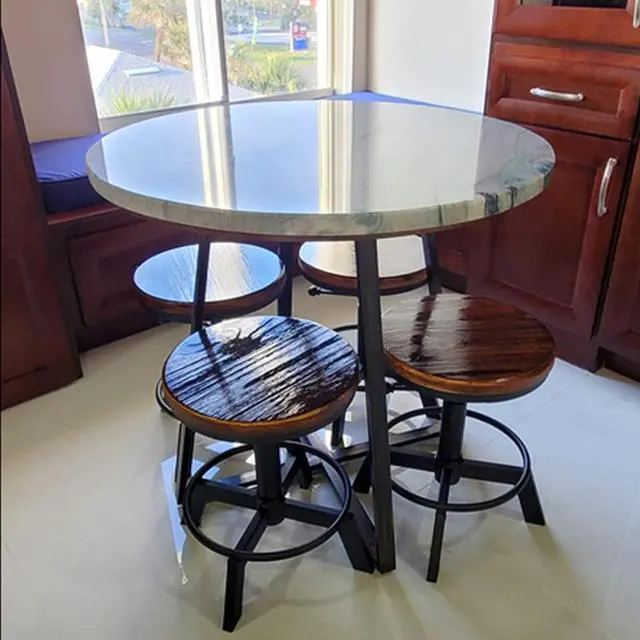 Alt view image 2 of 7 - Set of 2 Industrial Bar Stools Short Stool Swivel Wooden Seat Kitchen Island Chairs Counter Height Adjustable 15.2-21inch