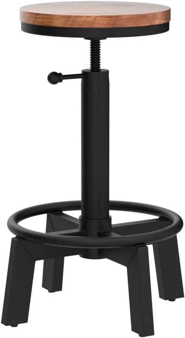 Alt view image 6 of 7 - Set of 2 Industrial Bar Stools Short Stool Swivel Wooden Seat Kitchen Island Chairs Counter Height Adjustable 15.2-21inch