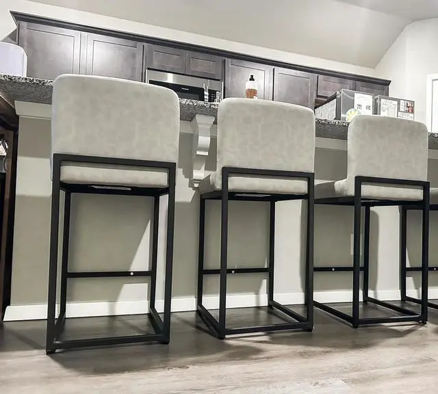 Main image of ALPHA HOME 24 Bar Stools Set of 3 Counter Height Bar Stool Pu Leather Kitchen Modern Bar Stools with Backrest Upholstered Footrest Sturdy Chromed Metal Steel Frame,Light Gray