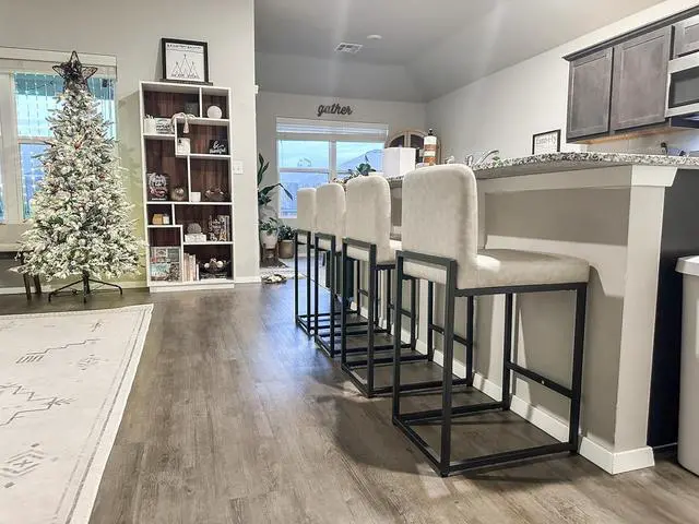 Alt view image 4 of 7 - ALPHA HOME 24 Bar Stools Set of 3 Counter Height Bar Stool Pu Leather Kitchen Modern Bar Stools with Backrest Upholstered Footrest Sturdy Chromed Metal Steel Frame,Light Gray