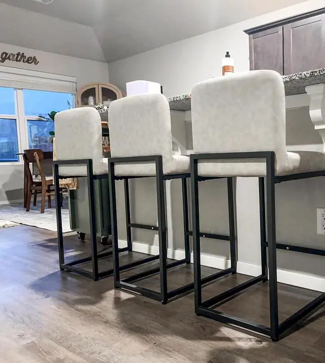 Alt view image 5 of 7 - ALPHA HOME 24 Bar Stools Set of 3 Counter Height Bar Stool Pu Leather Kitchen Modern Bar Stools with Backrest Upholstered Footrest Sturdy Chromed Metal Steel Frame,Light Gray