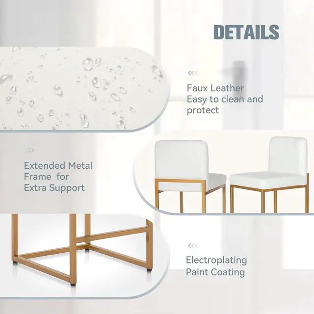 Alt view image 7 of 7 - White Gold Counter Height Bar Stools Set of 4 for Kitchen Counter 24 Inch Faux Leather Upholstered Barstools with Back Modern Farmhouse Bar Chairs Island Stools, White Gold