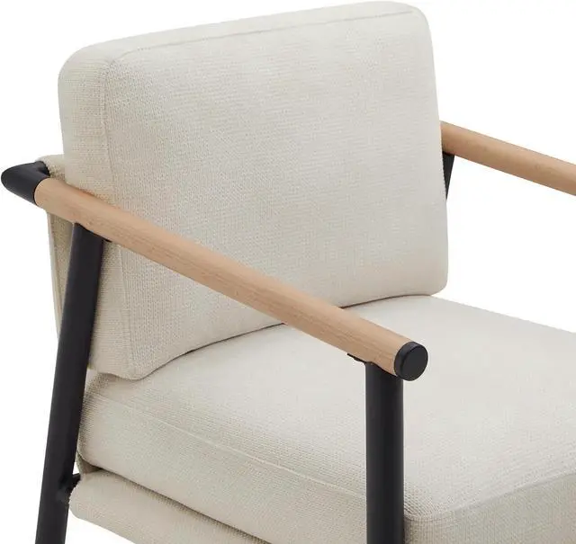 Alt view image 6 of 7 - Watson & Whitely Mid Century Modern Barstools Set of 2, 26" H Upholstered Counter Height Bar Stools with Wood Armrests and Metal Legs, Fabric in Beige