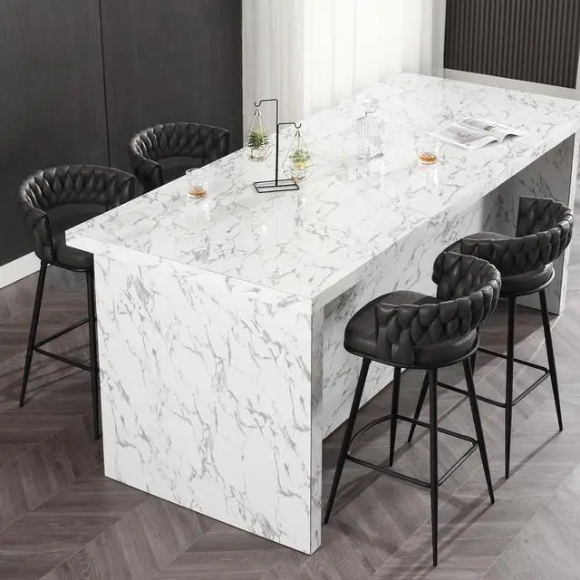 Alt view image 6 of 6 - BFZ Modern Bar Stools Set of 2, 30" Bar Height Barstools, 180° Swivel Suede Fabric Stool Chairs with Woven Back and Footrest for Kitchen Island, Cafe, Pub, Bar Counter