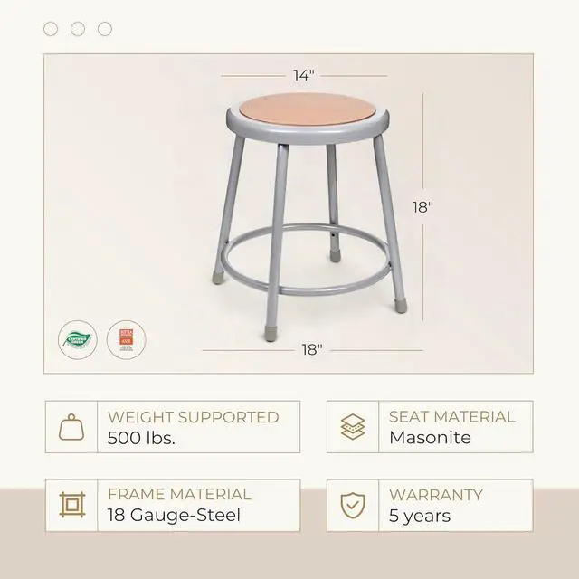 Alt view image 2 of 7 - OEF Furnishings (2 Pack) Steel Stools, Grey, 18", No Assembly Required