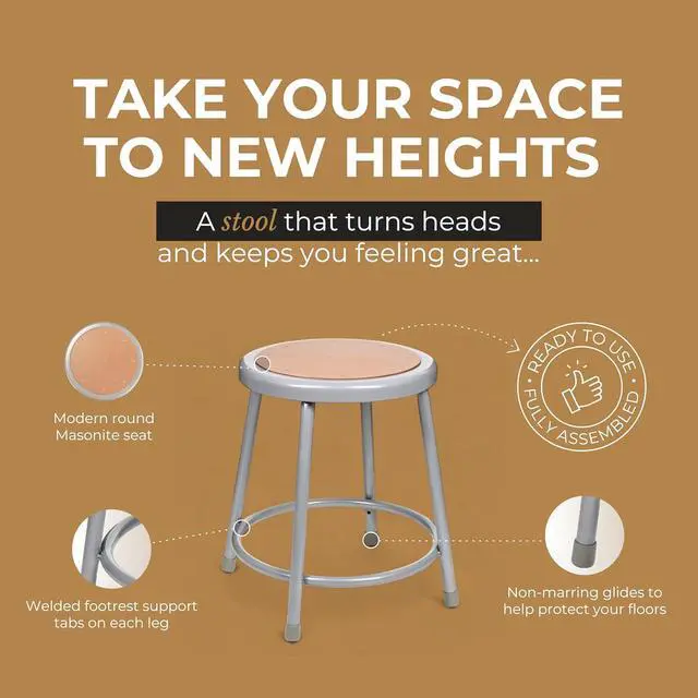 Alt view image 3 of 7 - OEF Furnishings (2 Pack) Steel Stools, Grey, 18", No Assembly Required