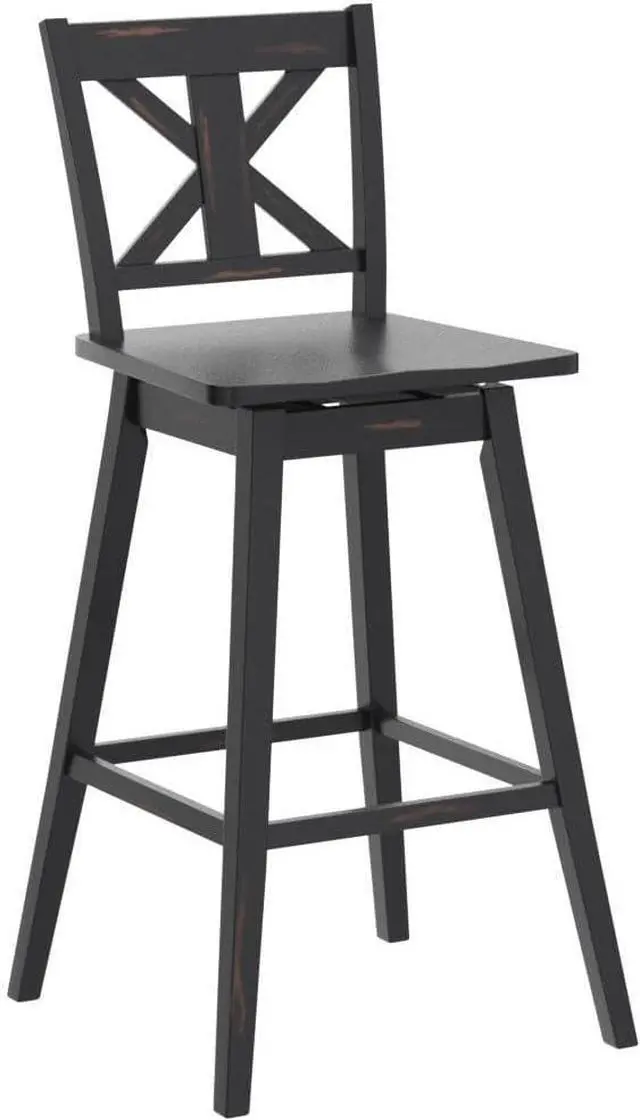Alt view image 5 of 7 - COSTWAY Bar Stools Set of 4, 360 Degree Swivel, 29-inch Height Chairs w/Non-Slip Foot Pads, Rubber Wood Bar Chairs, Vintage Bar Stools for Home, Restaurant (Black)